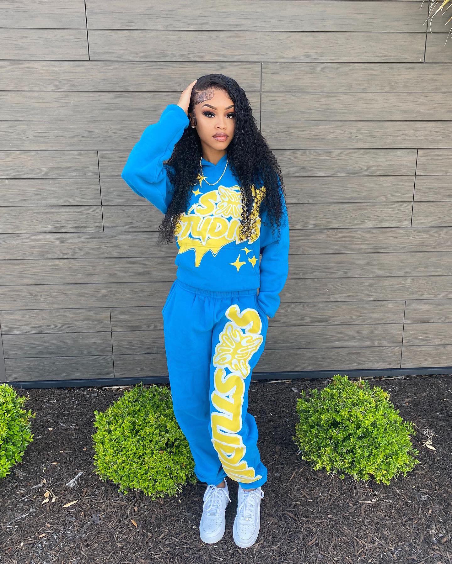 Blue and yellow sweatpants on sale